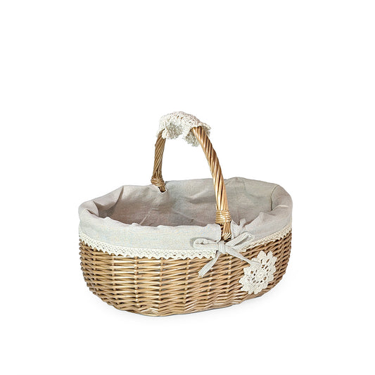 Rattan Basket w/ Handle and Fabric Lining