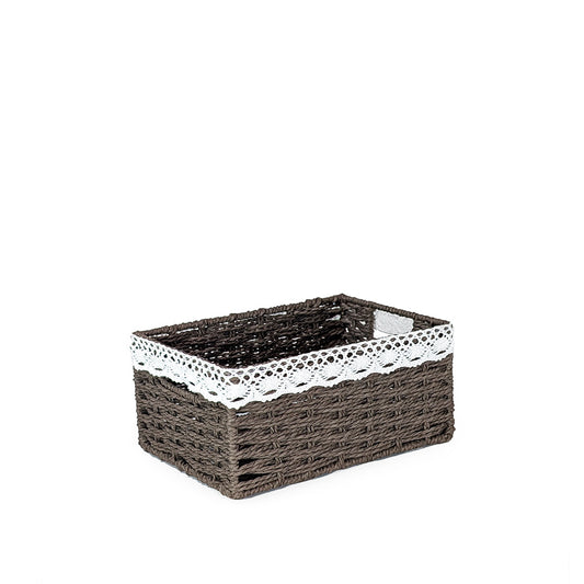 Brown Rattan Basket w/ Fabric Lining Rectangle Medium