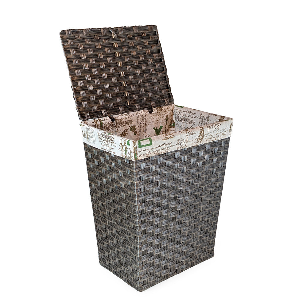 Brown Rattan Laundry Hamper w/ Fabric Lining Medium