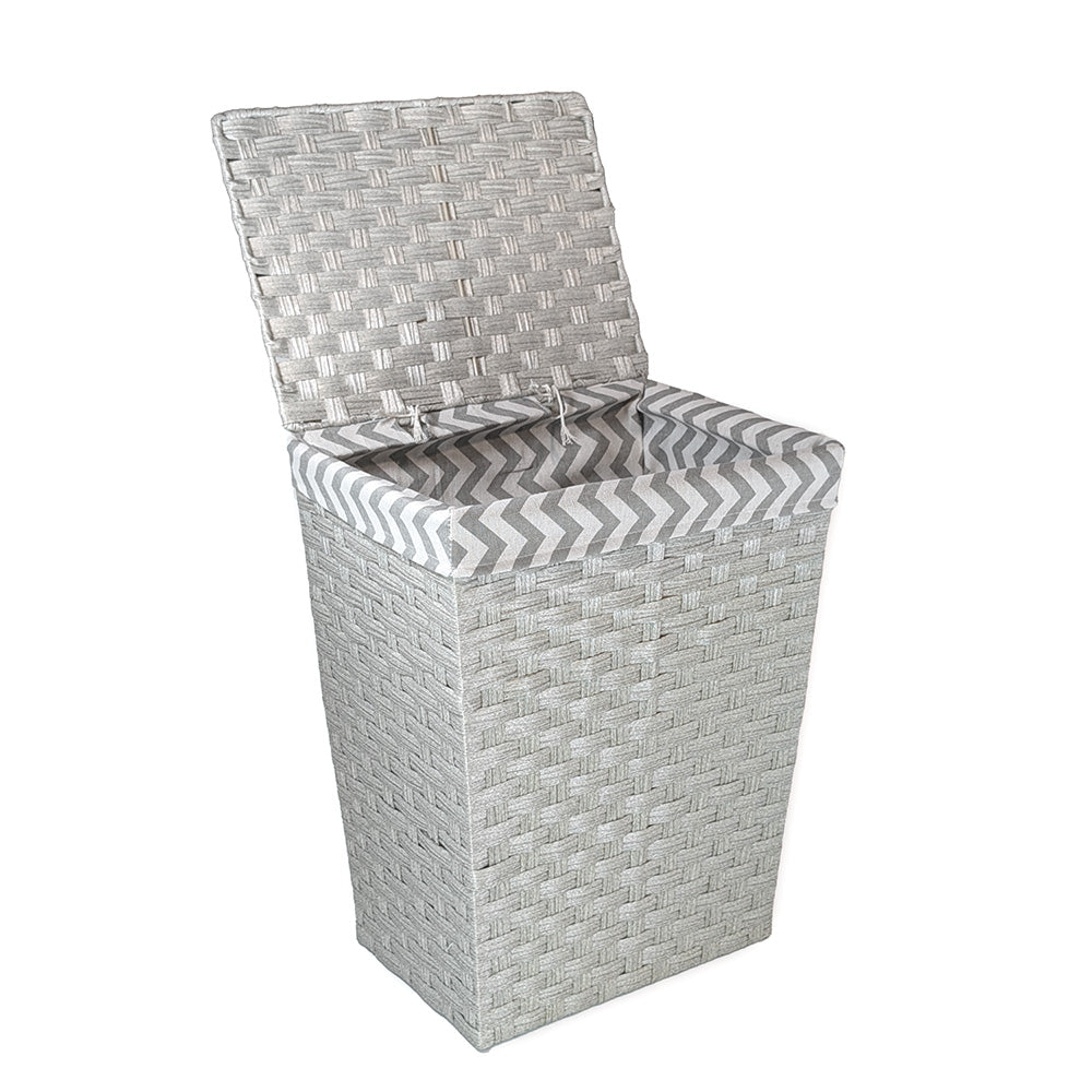 Gray Rattan Laundry Hamper w/ Fabric Lining Large