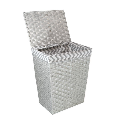 Gray Rattan Laundry Hamper w/ Fabric Lining Large