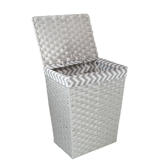 Gray Rattan Laundry Hamper w/ Fabric Lining Large