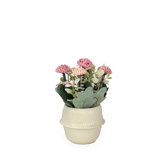 Artificial Pink Flowers in Off White Ceramic Pot
