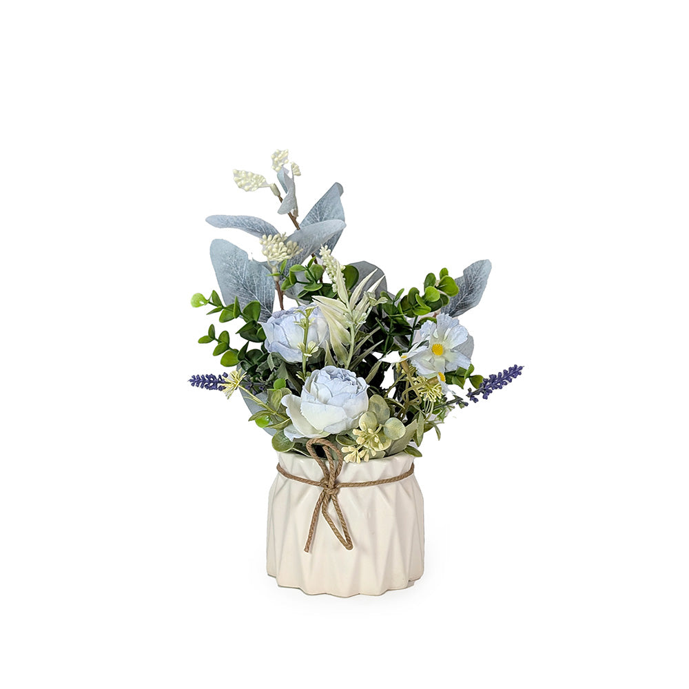 Artificial Blue Bouquet in White Ceramic Pot