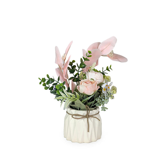 Artificial Pink Bouquet in White Ceramic Pot
