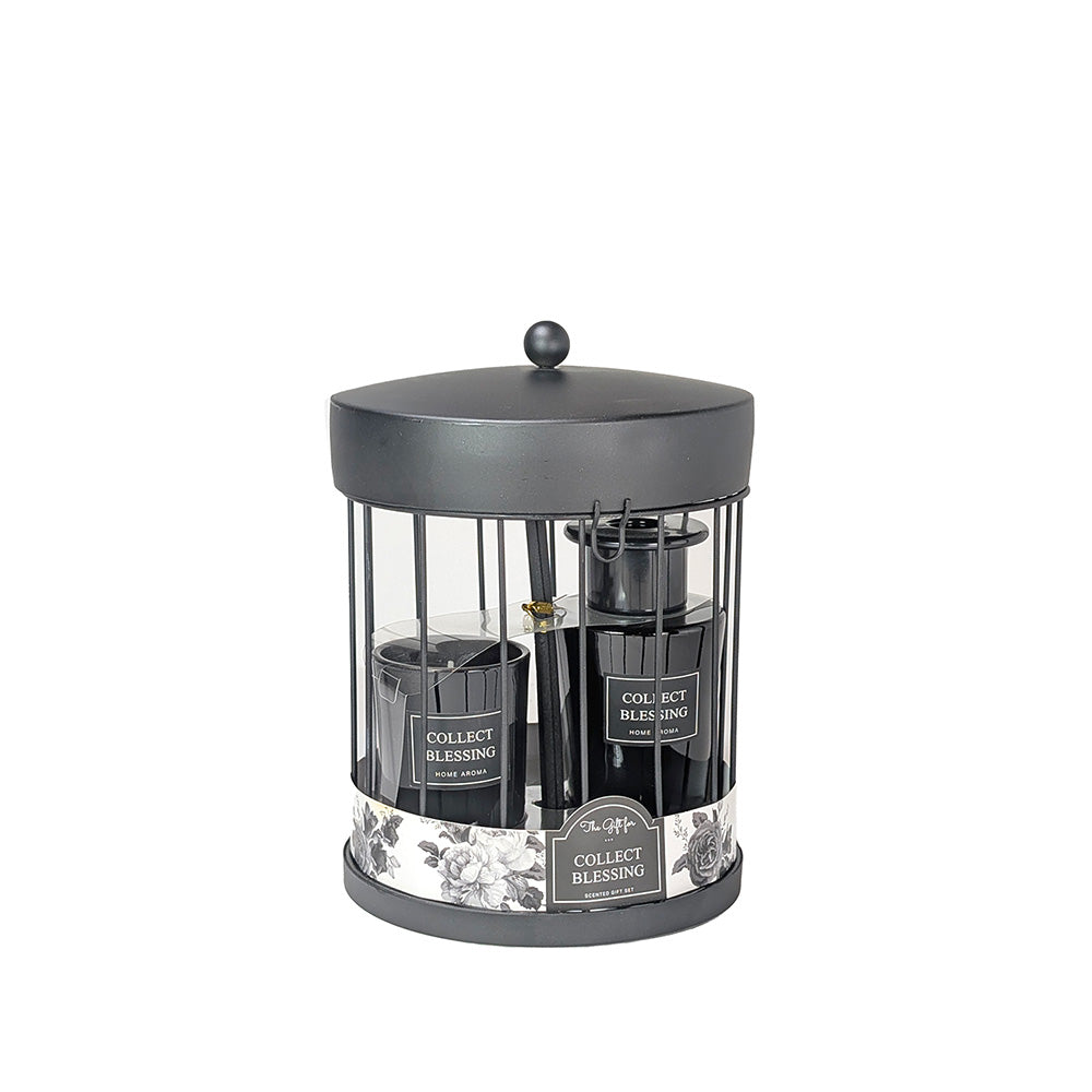 Scented Candle and Fragrance Diffuser Set w/ Metal Cage