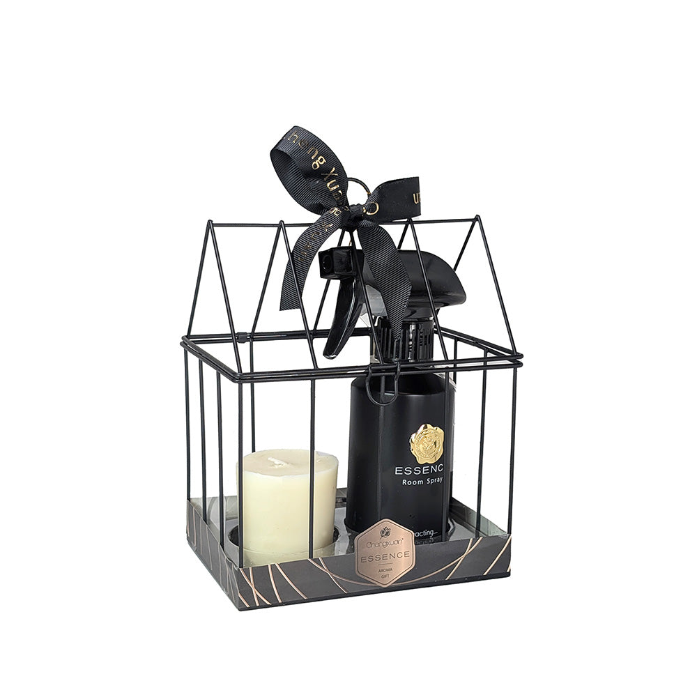 Scented Candle and Fragrance Spray Set w/ Metal Cage English Pear & Freesia