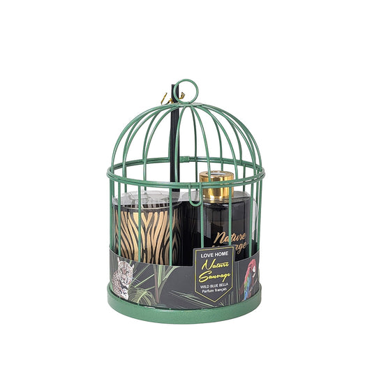 Scented Candle and Fragrance Diffuser Set w/ Metal Cage Blueberry