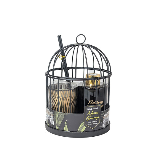 Scented Candle and Fragrance Diffuser Set w/ Metal Cage Mimosa