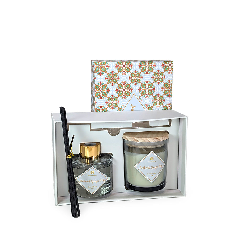 Scented Candle and Fragrance Diffuser Set - Amber & Ginger