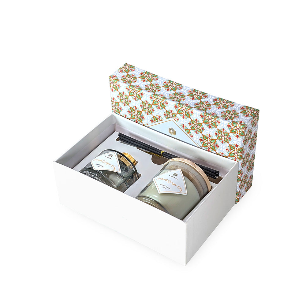 Scented Candle and Fragrance Diffuser Set - Amber & Ginger