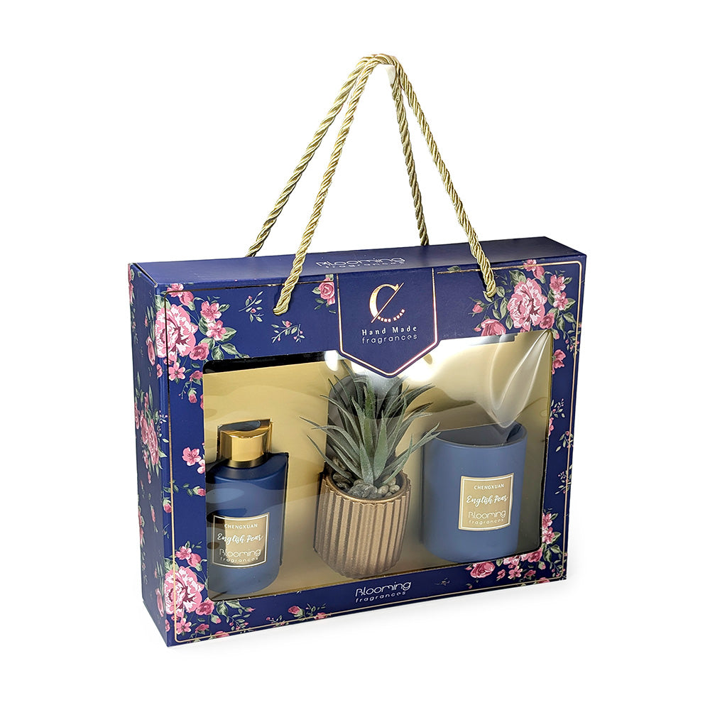 Scented Candle and Fragrance Diffuser Gift Set - English Pear & Freesia