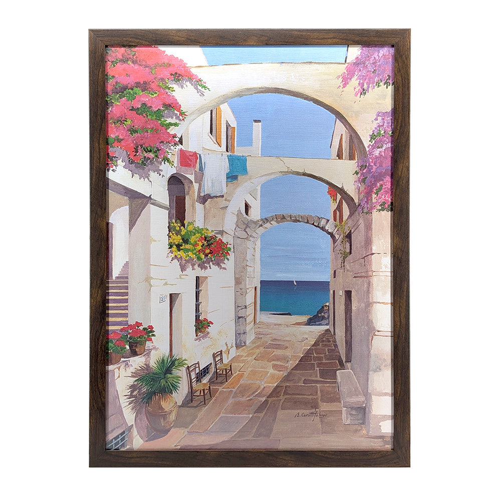 Plastic Wood Framed Wall Art Seaside Town 53x73cm