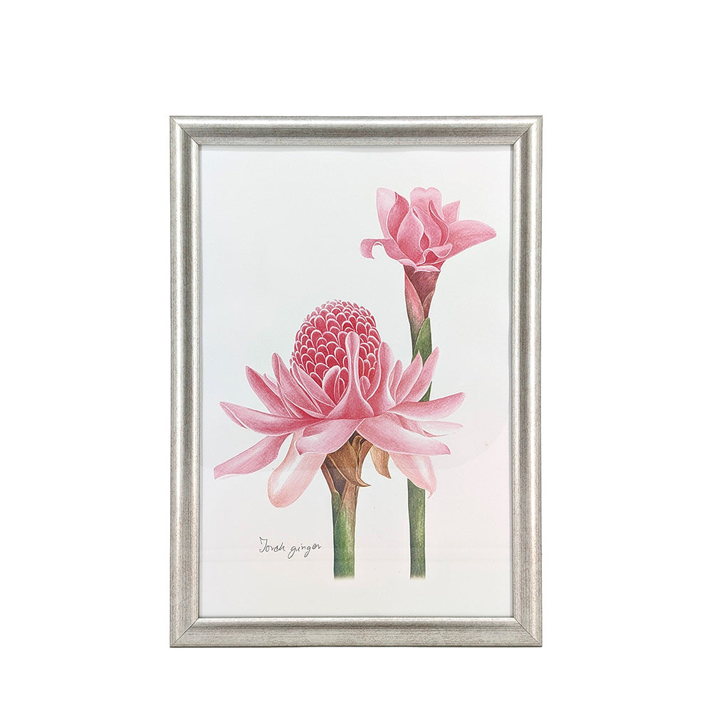 Silver Framed Wall Art Ginger Flower 31x44cm