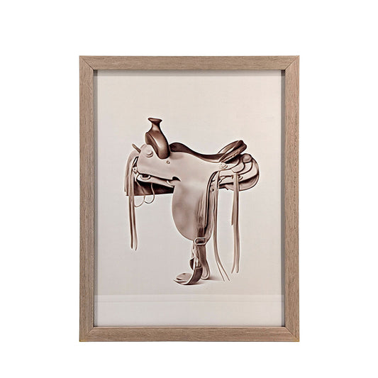 Wood Framed Wall Art Horse Saddle 33x43cm