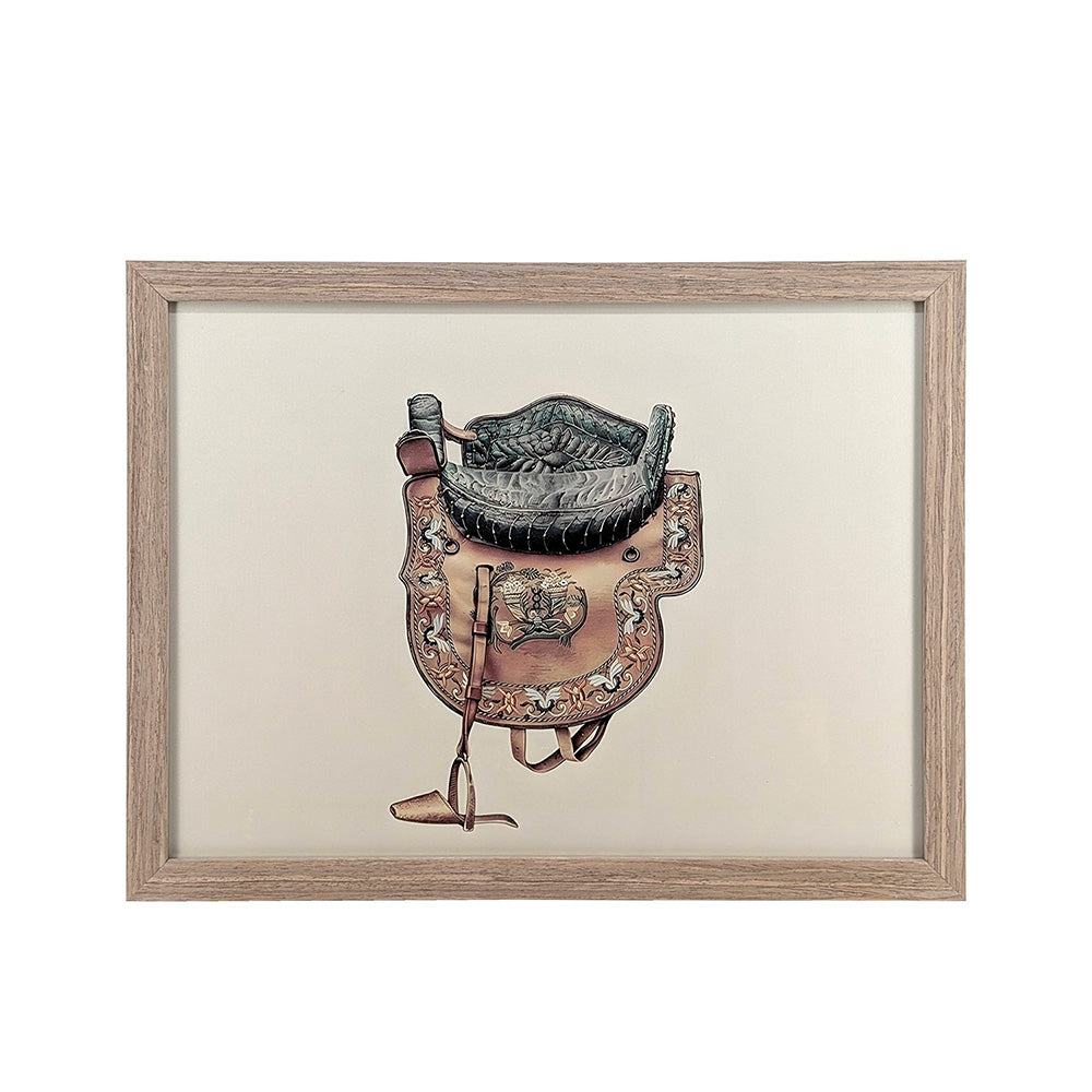 Wood Framed Wall Art Horse Saddle 43cmx33cm