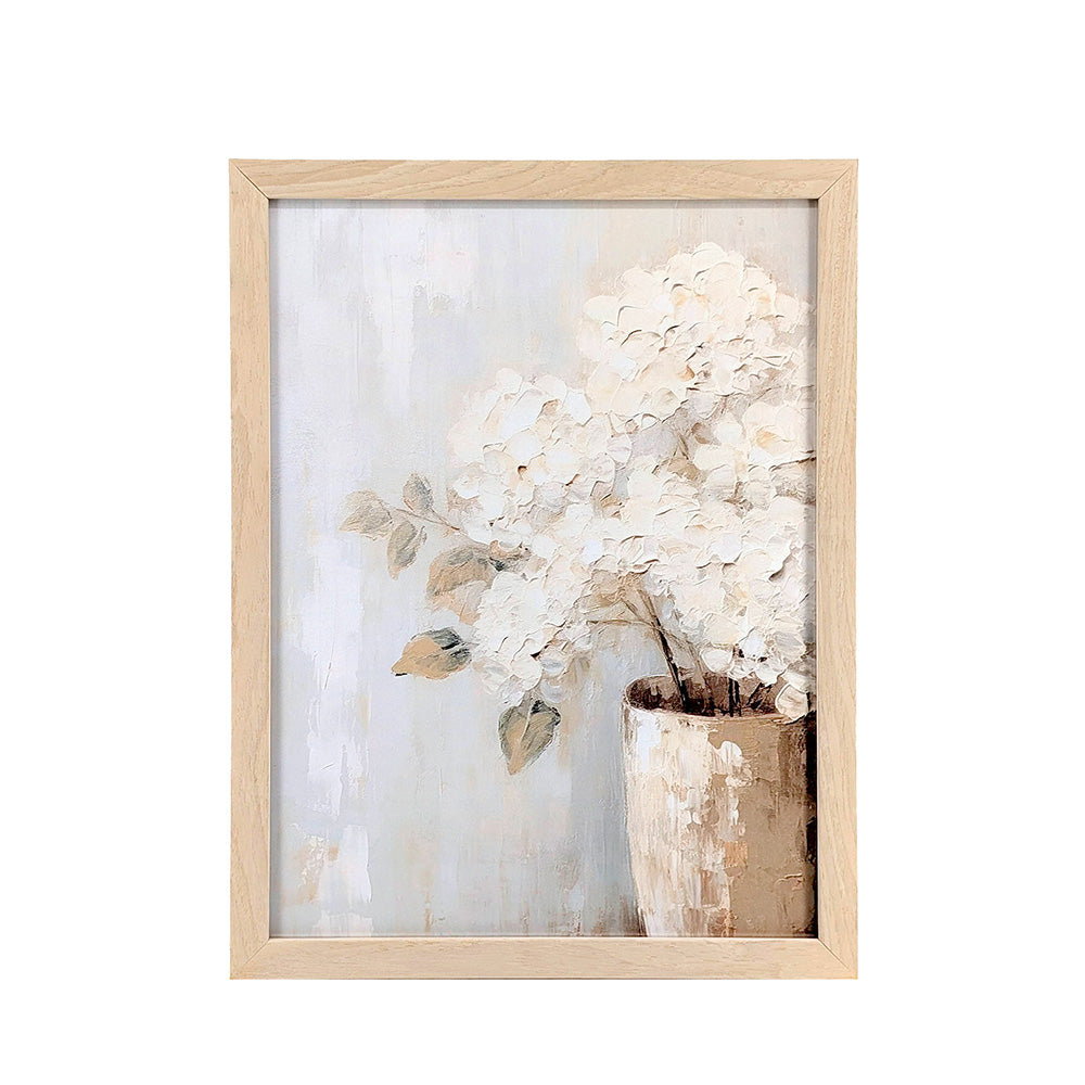 Light Wood Framed Wall Art White Hydrangeas 33x43cm