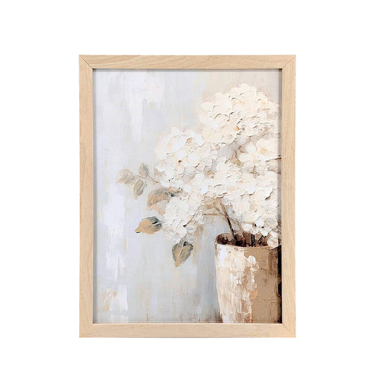 Light Wood Framed Wall Art White Hydrangeas 33x43cm