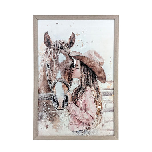 Gray Wood Framed Wall Art Horse & Girl 43x63cm