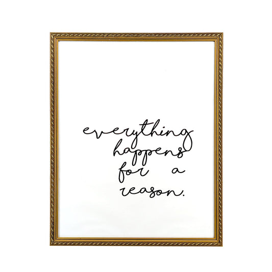 Vintage Gold Framed Wall Art Everything Happens For A Reason 43x53cm
