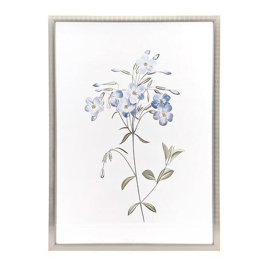 Silver Framed Wall Art Blue Flax Flower 53x73cm
