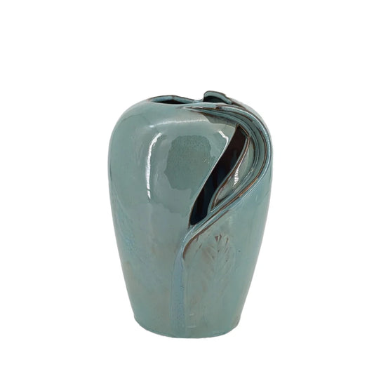 Ceramic Vase Leaf Turquoise 25cm