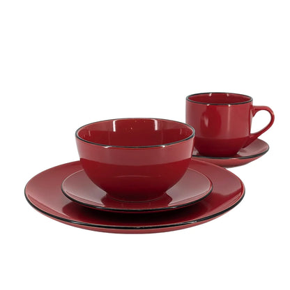 Ceramic Dinner Set Red with Black Rim