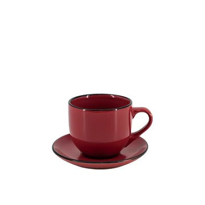 Ceramic Dinner Set Red with Black Rim