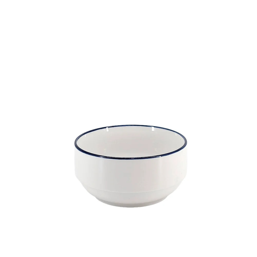 Ceramic Dinner Set White with Blue Trim