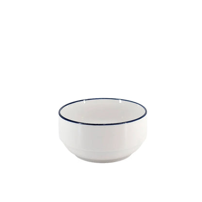 Ceramic Dinner Set White with Blue Trim