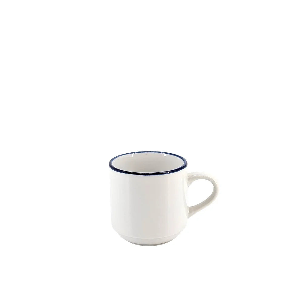 Ceramic Dinner Set White with Blue Trim