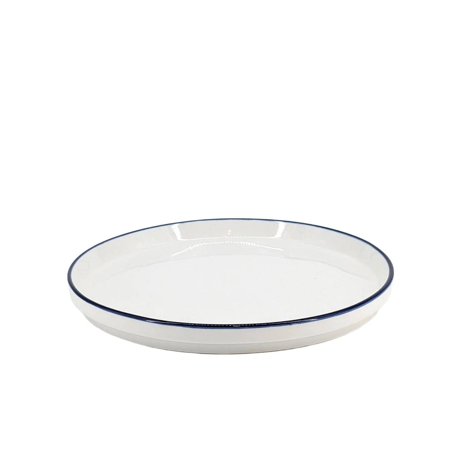 Ceramic Dinner Set White with Blue Trim