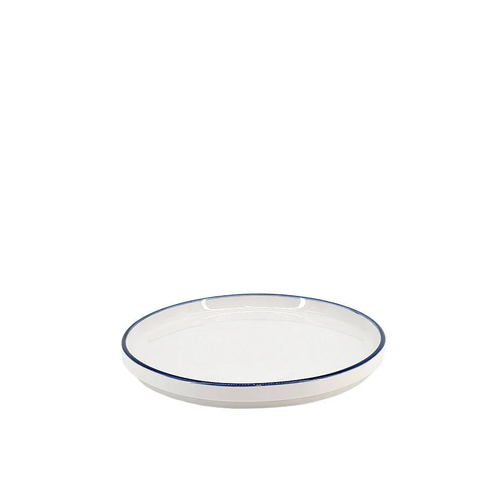Ceramic Dinner Set White with Blue Trim