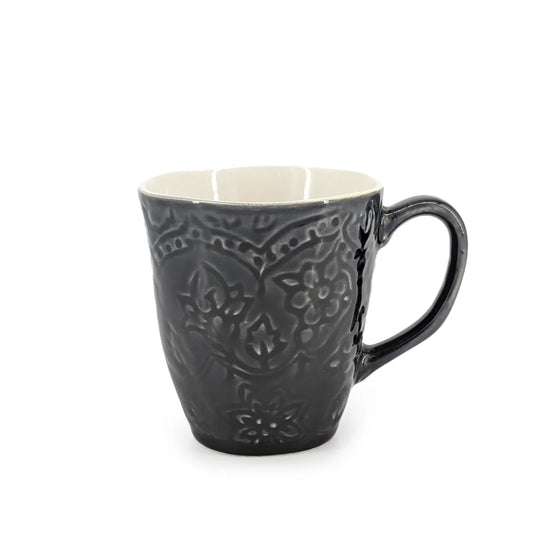Ceramic Floral Black Glaze Mug