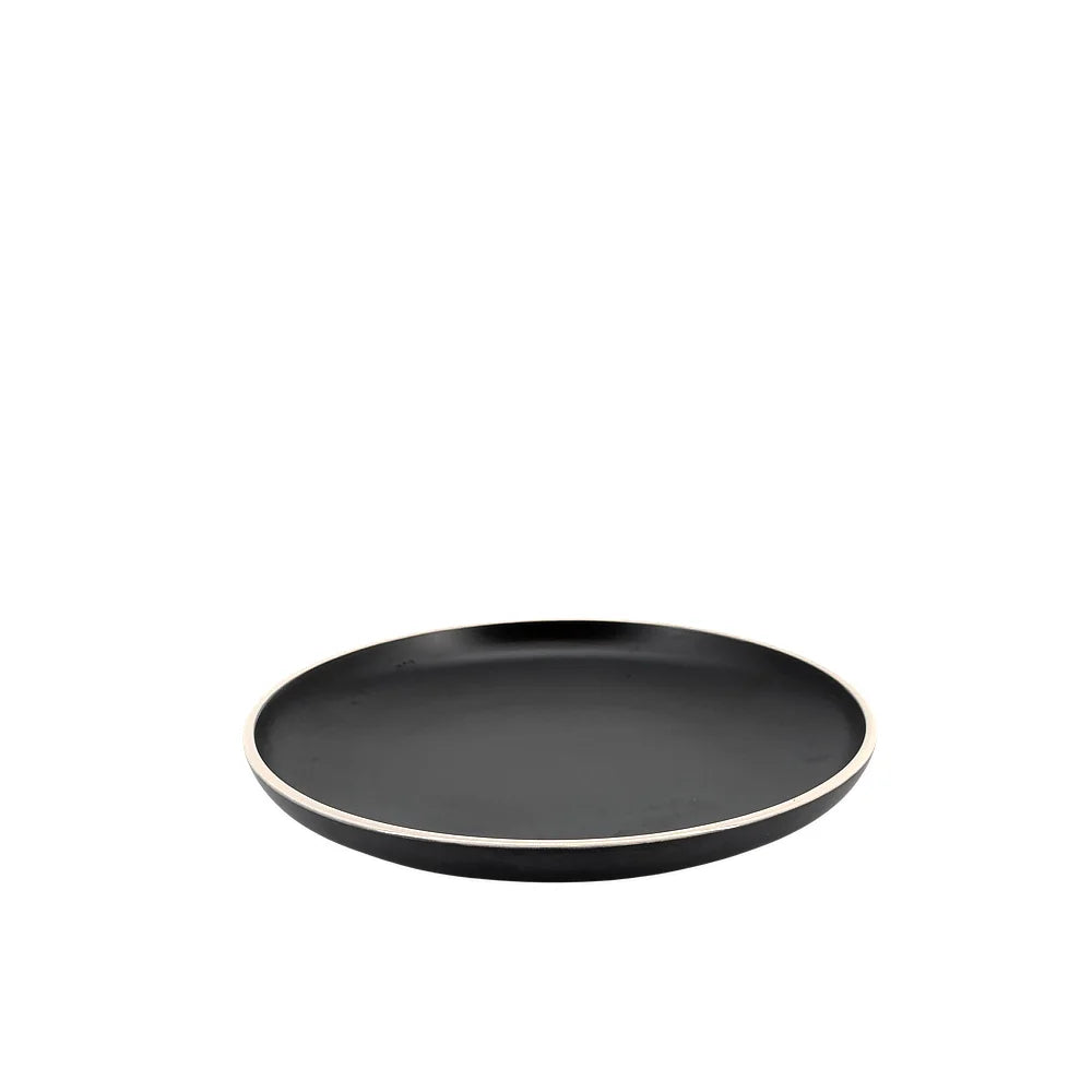 Ceramic Dinner Set Black with White Trim