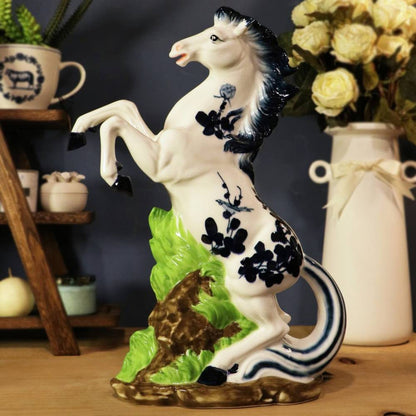 Ceramic China Blue Horse Stallion