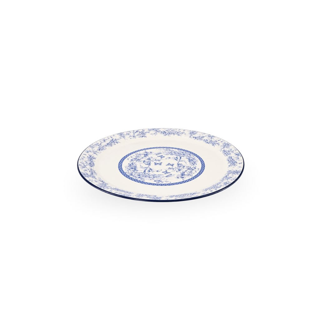 Enamel Metal Tray Round Blue Floral 30cm