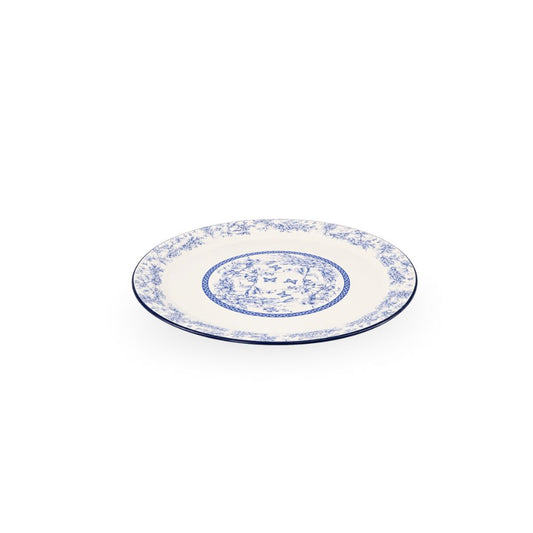 Enamel Metal Tray Round Blue Floral 30cm