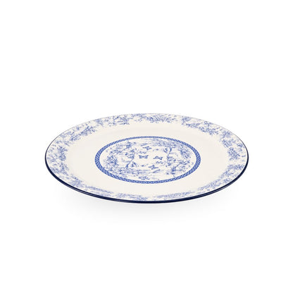 Enamel Metal Tray Round Blue Floral 35cm