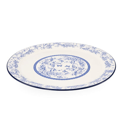 Enamel Metal Tray Round Blue Floral 40cm