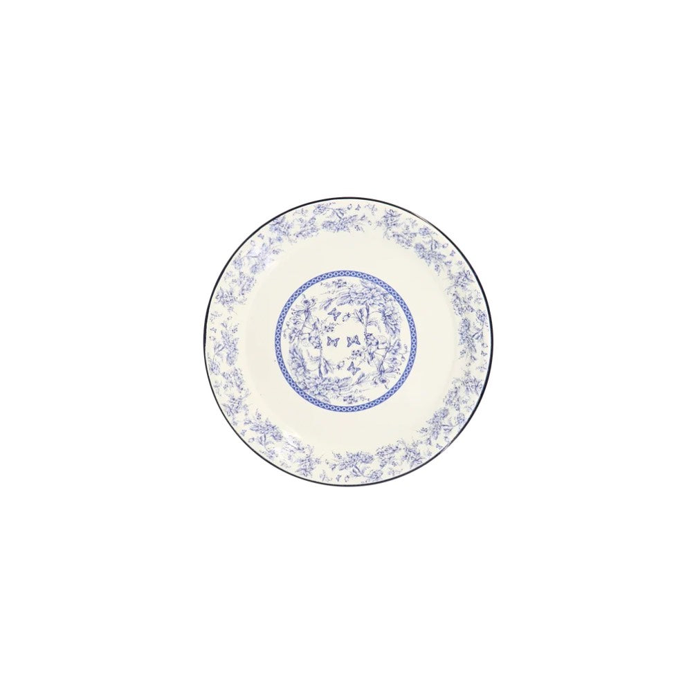 Enamel Metal Tray Round Blue Floral 30cm