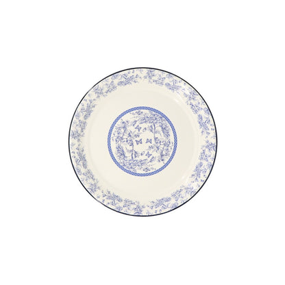 Enamel Metal Tray Round Blue Floral 35cm
