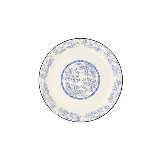 Enamel Metal Tray Round Blue Floral 35cm