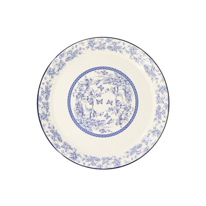 Enamel Metal Tray Round Blue Floral 40cm