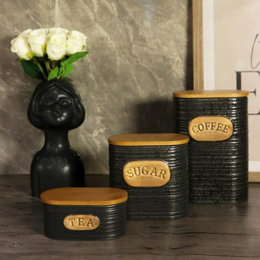 Black Ceramic Sugar Tea Coffee Jars