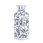 Decorative vase with blue floral and bird pattern on a white background
