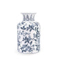 White vase with blue floral patterns on a white background