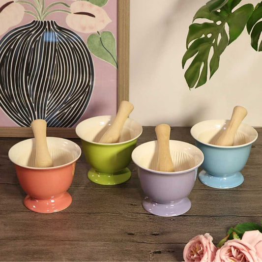 Ceramic Mortar And Wooden Pestle