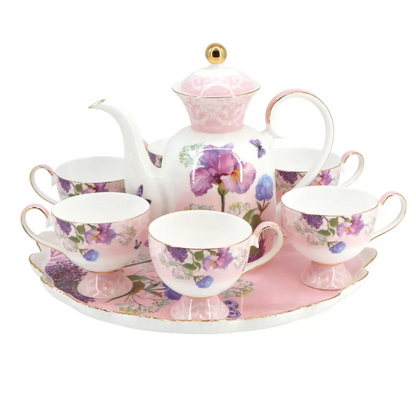 Ceramic Tea Set On Spinning Tray Pink