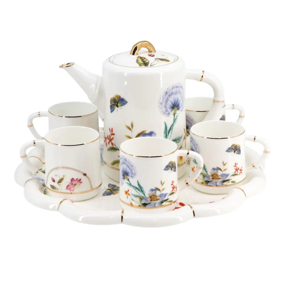 Ceramic Tea Set On Spinning Tray White
